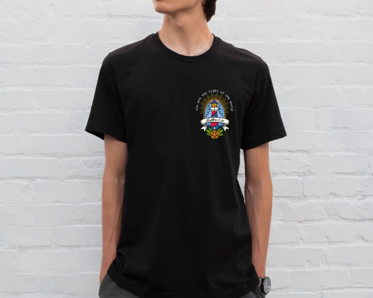 Faith-inspired men’s t-shirt with lighthouse and scripture — be the light of the world apparel